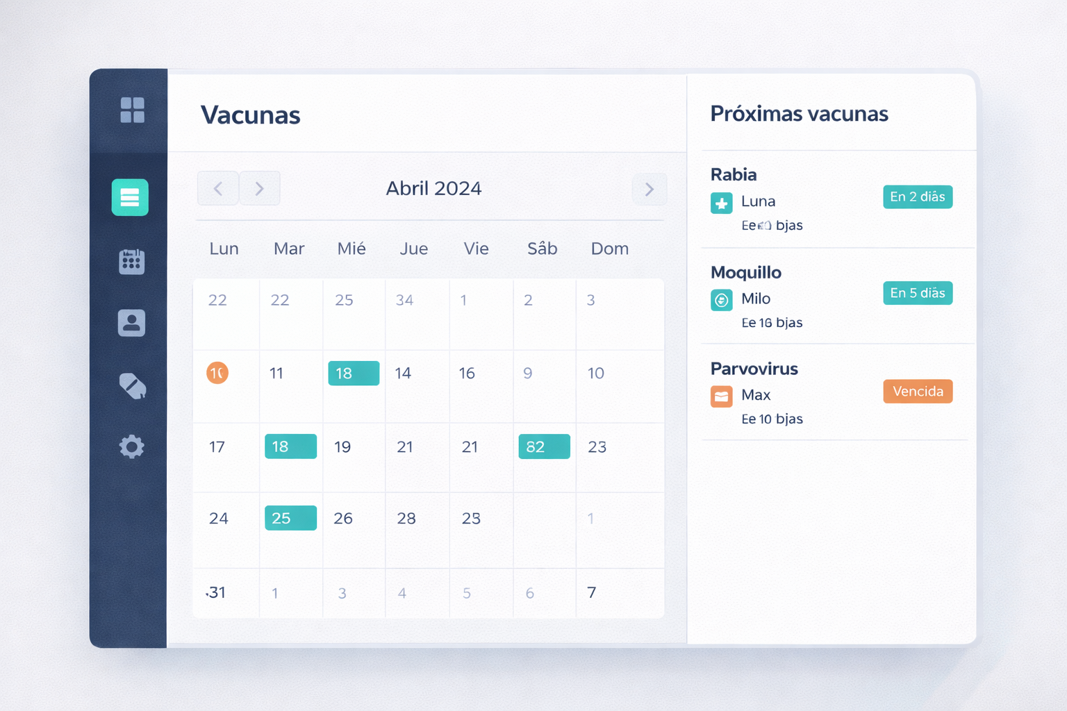 Calendario de vacunación con alertas y próximos refuerzos